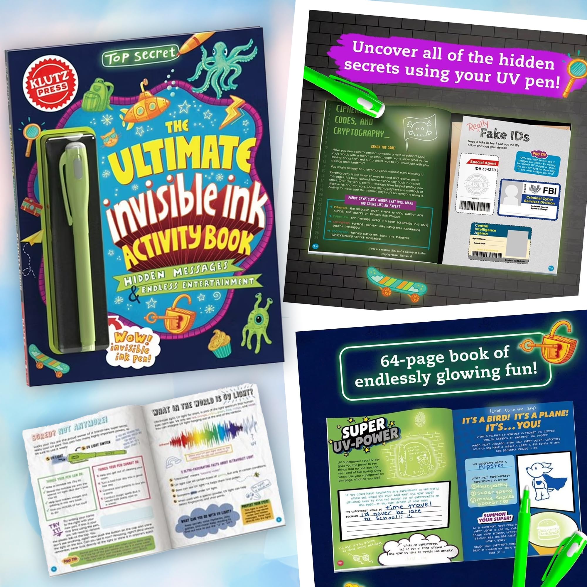 Klutz invisible ink pen for covert notes and puzzles.