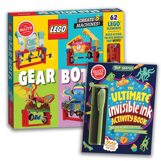Klutz Lego Gear Bots with eight moving machines for hands-on learning.