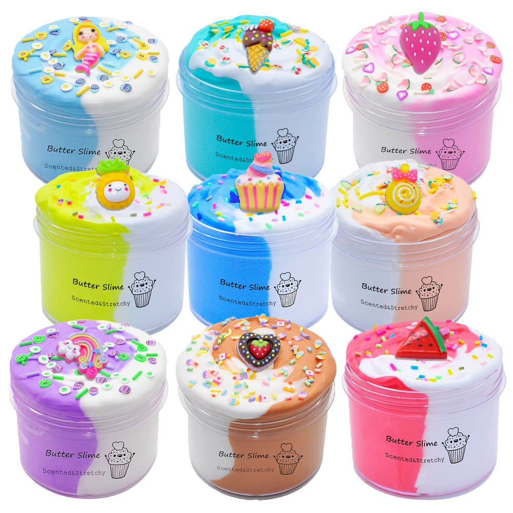 KMBTQRE Butter Slime Kit close-up shows two-toned texture for tactile play.