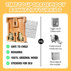 KMC wooden letter piggy bank gift packaging ready for birthdays and celebrations