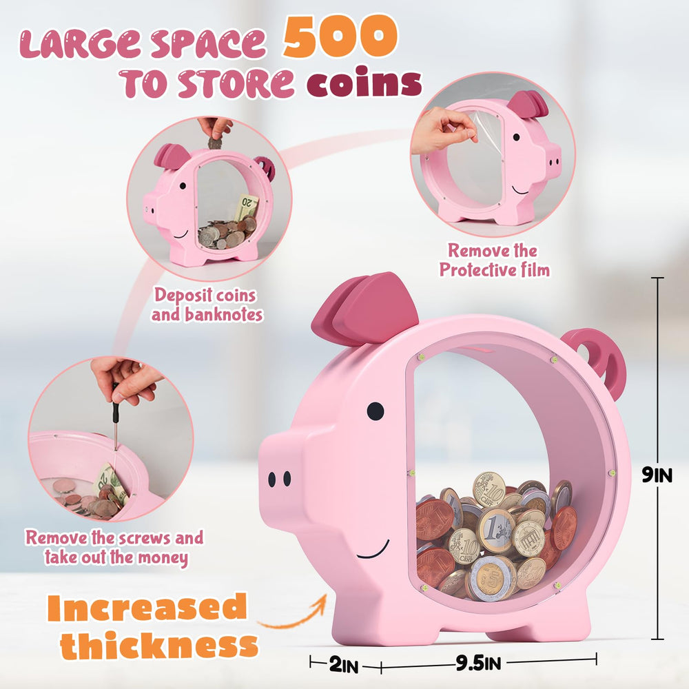 KMC piggy bank pink acrylic panel for easy savings tracking