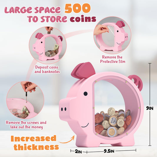 KMC piggy bank pink acrylic panel for easy savings tracking