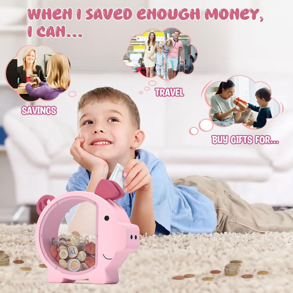 KMC wooden piggy bank pink back engraving area for personalization
