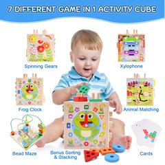 KMTJT Wooden Activity Cube baby xylophone fosters auditory play and sensory exploration.