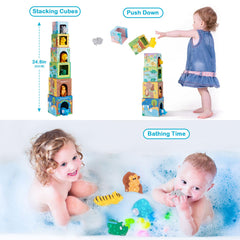 KMTJT colorful tower play durable blocks boost color recognition and coordination