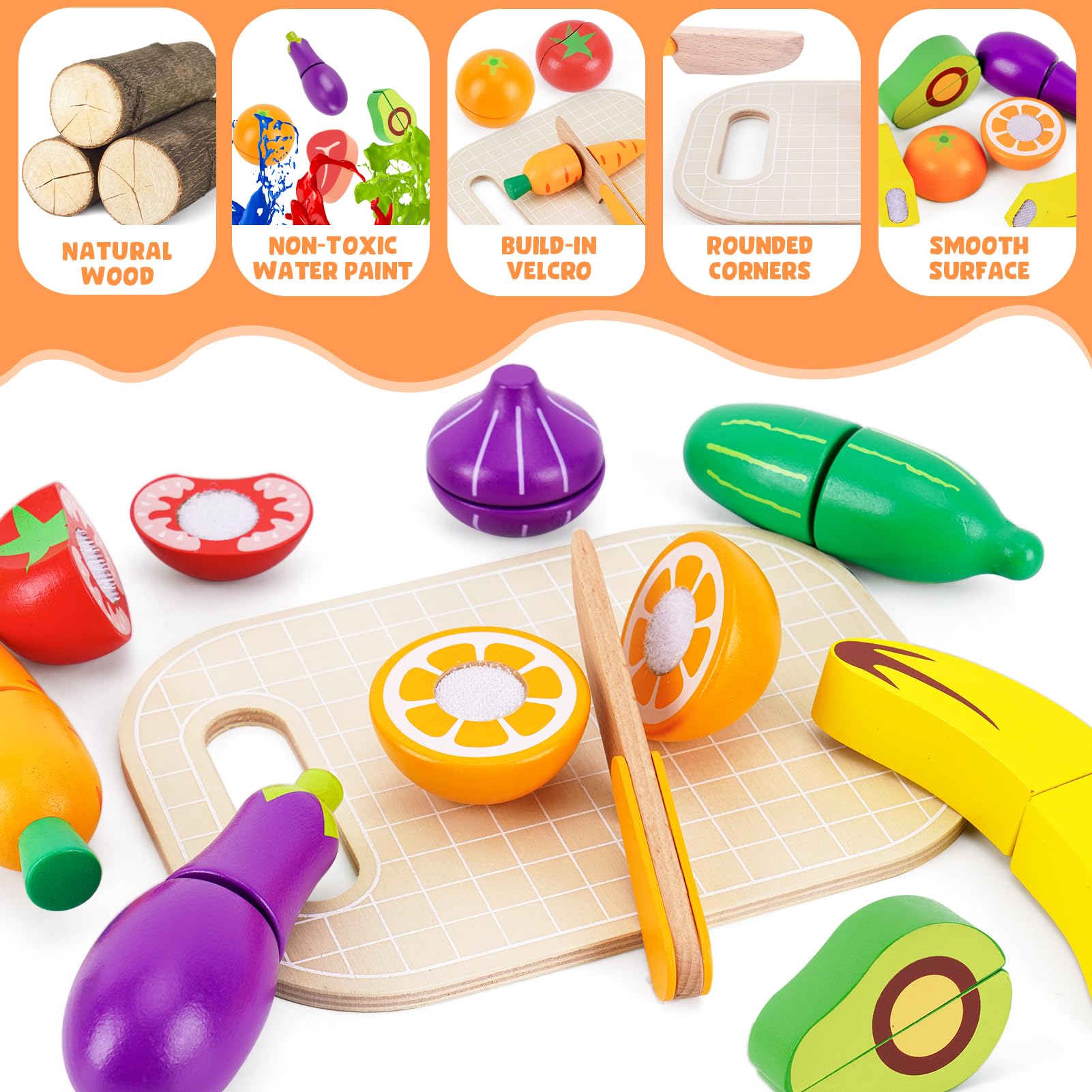 KMTJT colorful wooden vegetables invite vibrant pretend cooking.