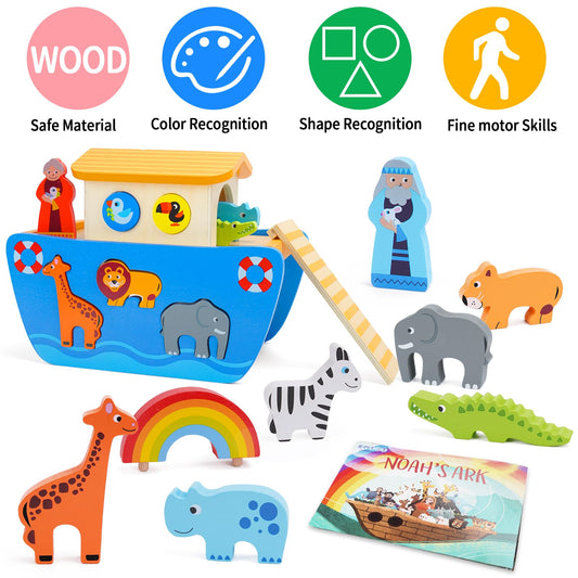 KMTJT Noah's Ark animals set helps toddlers recognize colors and shapes during play.