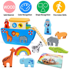 KMTJT Noah's Ark animals set helps toddlers recognize colors and shapes during play.