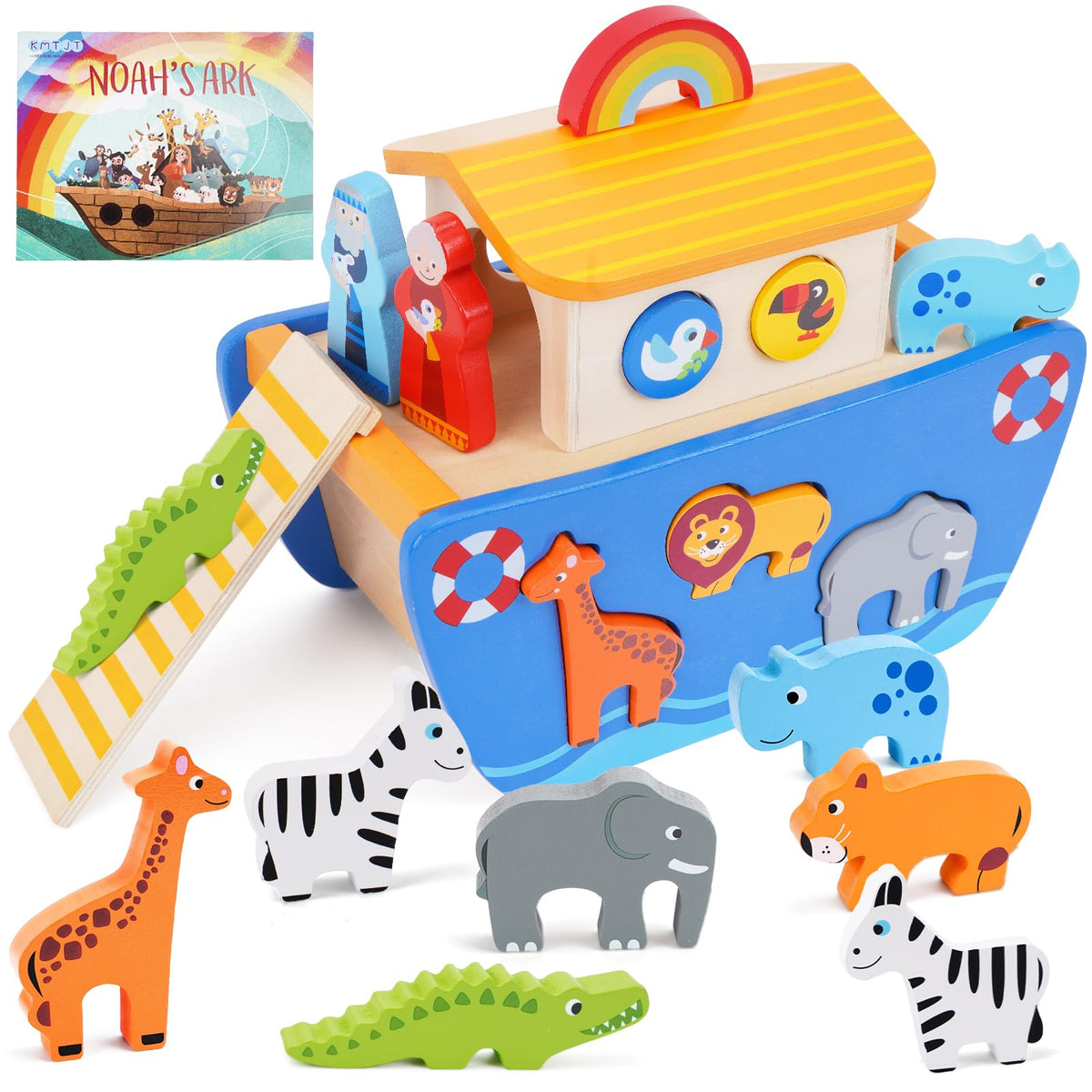 KMTJT Noah's Ark wooden ark toy with sturdy wood for durable imaginative play.
