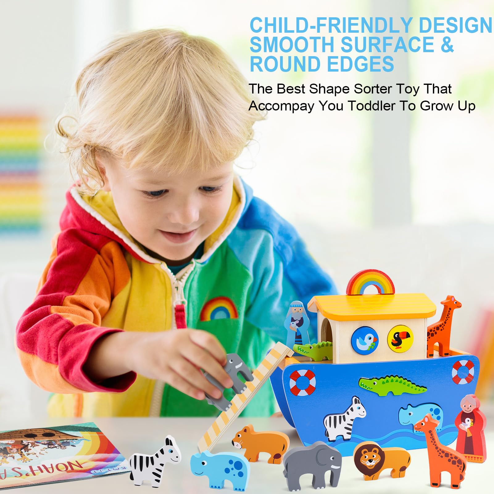 KMTJT Noah's Ark rainbow piece adds visual appeal and sensory color exploration.
