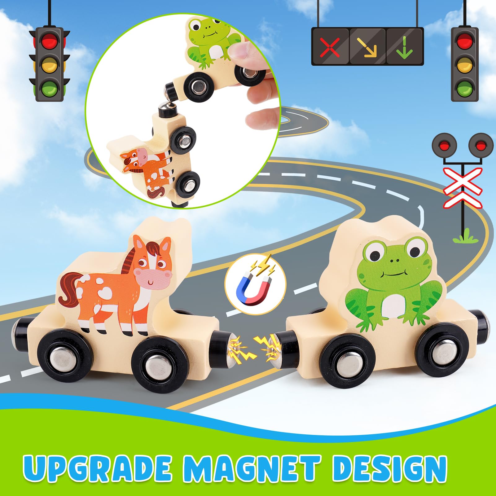 KMTJT smooth-edged wooden train design for safe handling by little hands.