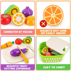 KMTJT velcro fruits closeup showing easy piece assembly for pretend meals.