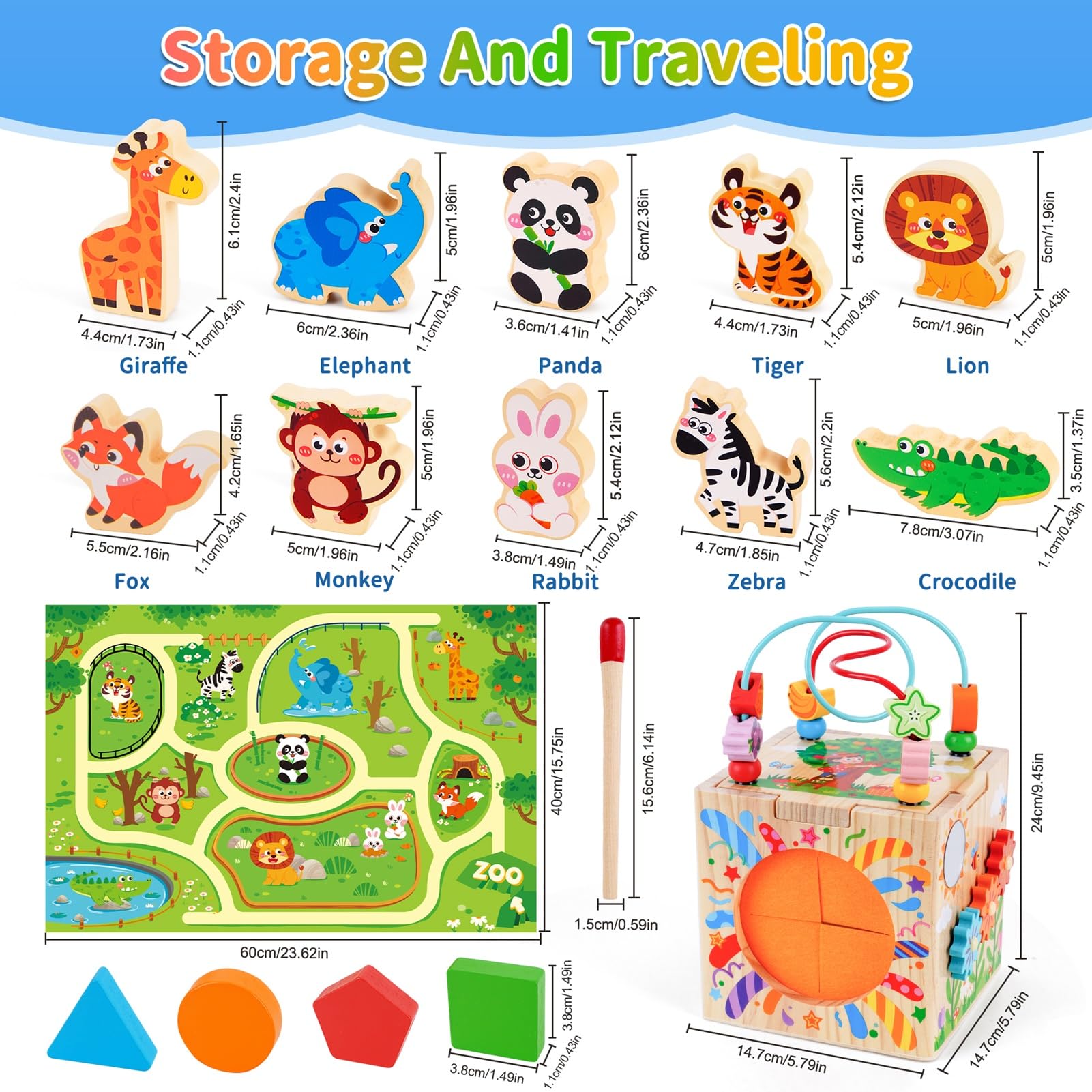 KMTJT wooden activity cube learning clock helps introduce time concepts through interactive play.