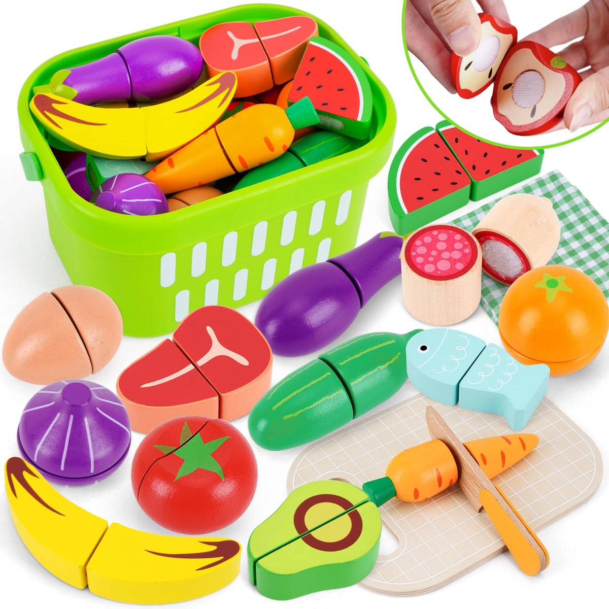 KMTJT wooden cutting food set on board boosts imaginative play and motor skills.