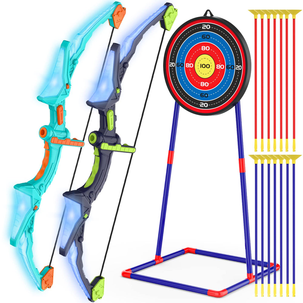 Kmuxilal kids bow and arrow set with LED lights, easy assembly for quick play.
