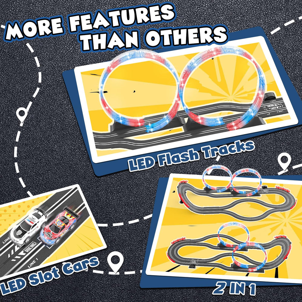 Kmuxilal 19.7 ft long slot car track laid out for extended sessions