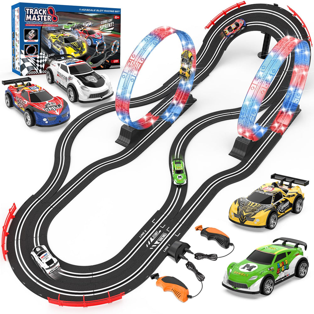 Kmuxilal slot car track set showing easy assembly for kids