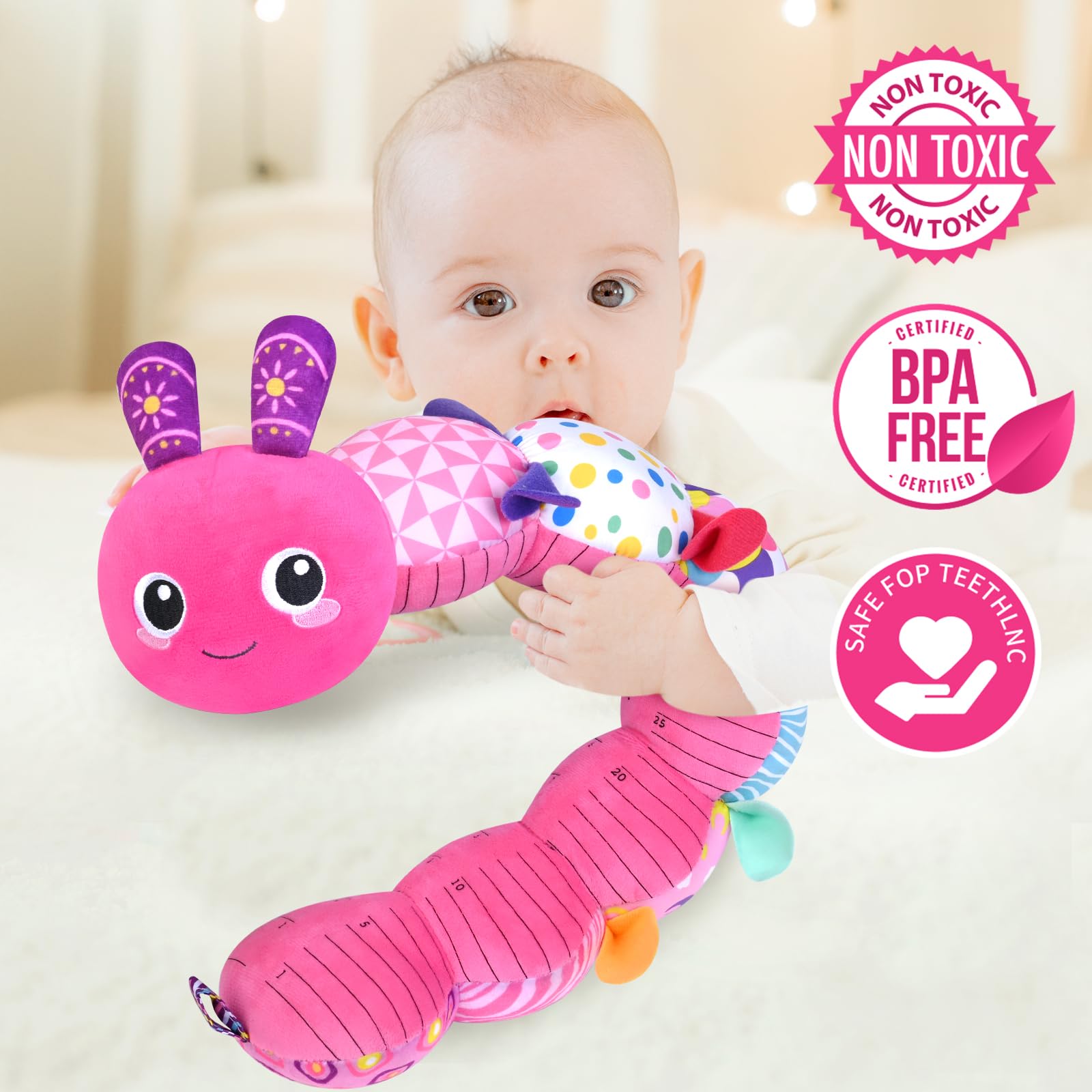 KMUYSL caterpillar plush includes a 20-inch ruler for height measurement