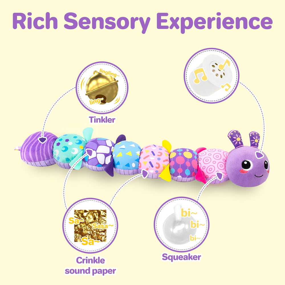 KMUYSL plush toy animal with built-in rattle for engaging sounds during tummy time.