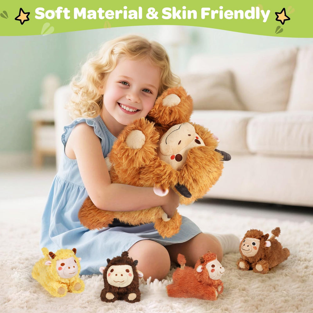 KMUYSL Highland Cow baby calf 4 fits inside mommy's belly for easy storage.