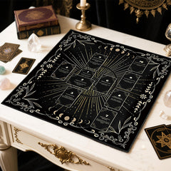 Knana altar cloth shows Celtic cross motif for a mystical reading atmosphere.