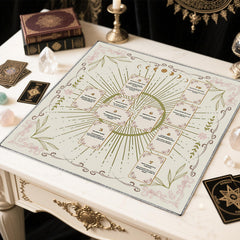 Knana Celtic cross motif tarot mat creates mystical reading backdrop.
