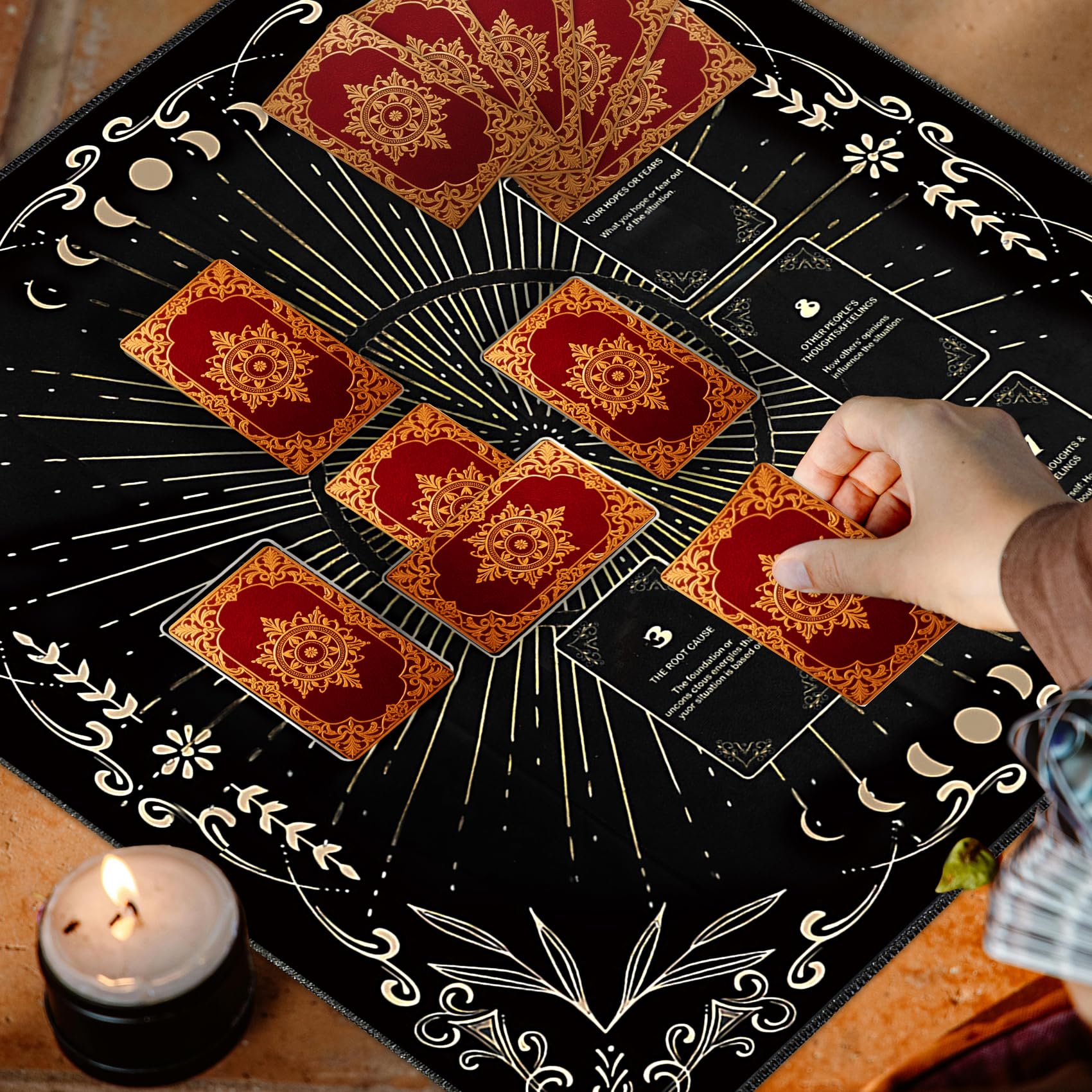 Knana black cloth frames cards and enhances visual focus during divination.