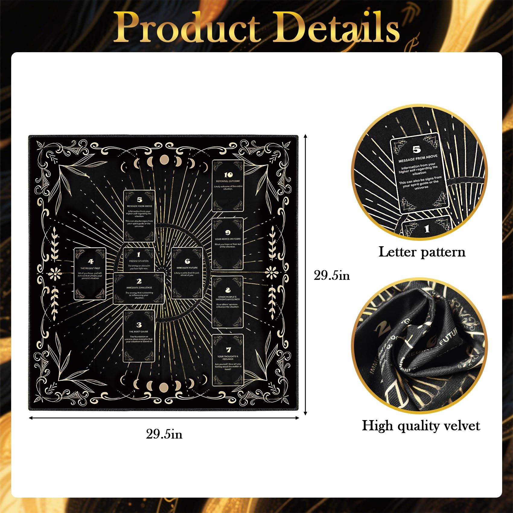 Knana velvet tarot mat in black provides a soft, stable reading surface.