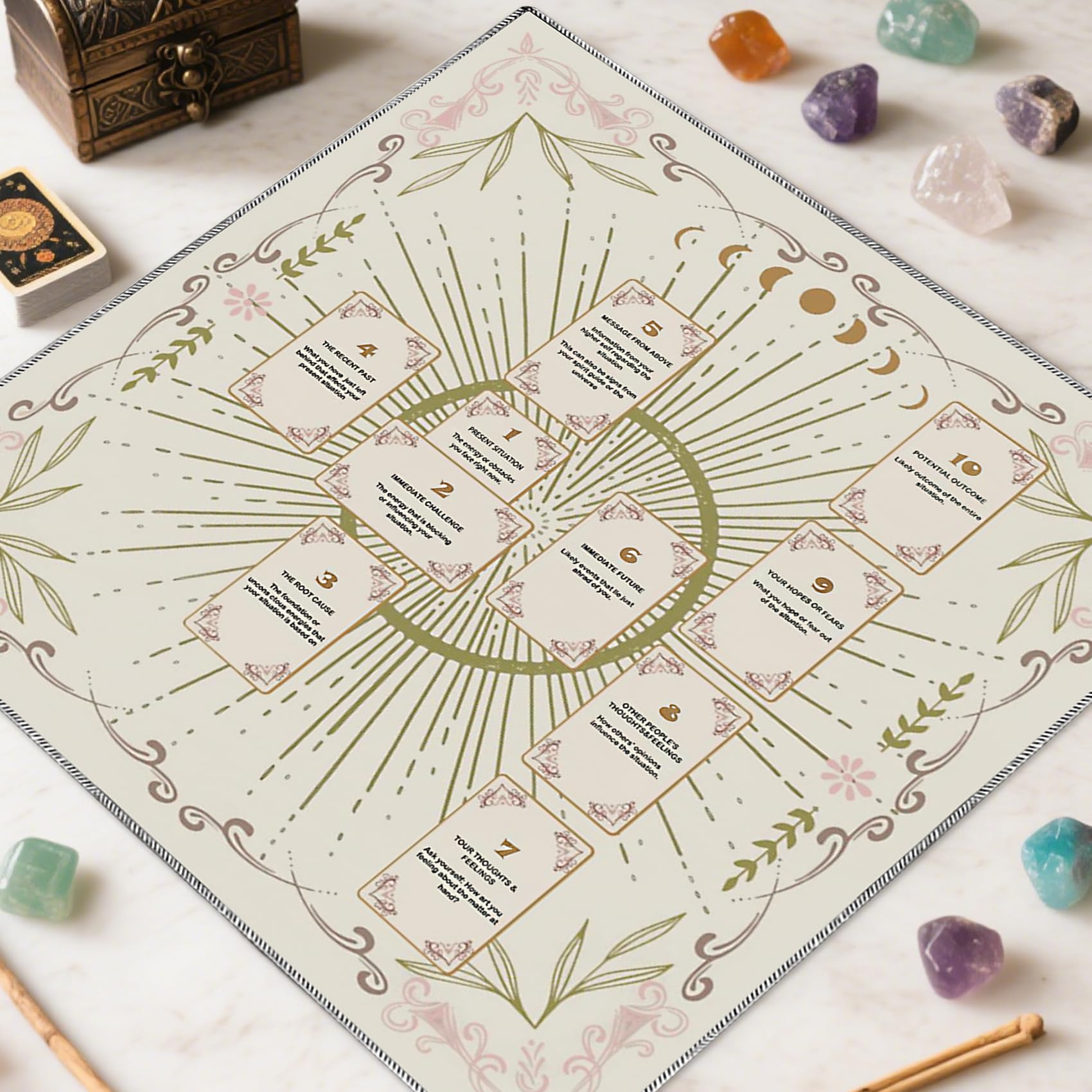 Knana velvet tarot cloth offers soft surface for comfortable card handling.