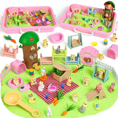KNASON Rabbit and Hamster Sensory Bin side view promoting imaginative pretend play.