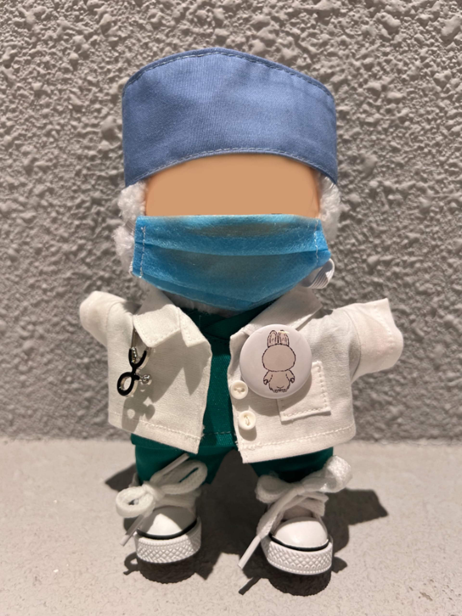Kncco-Mdt doctor set white coat for 17cm dolls, ideal for imaginative play.