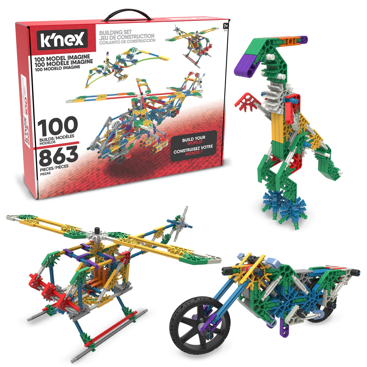 K'NEX 100 Model Building Set in box showing 863 pieces for endless creativity