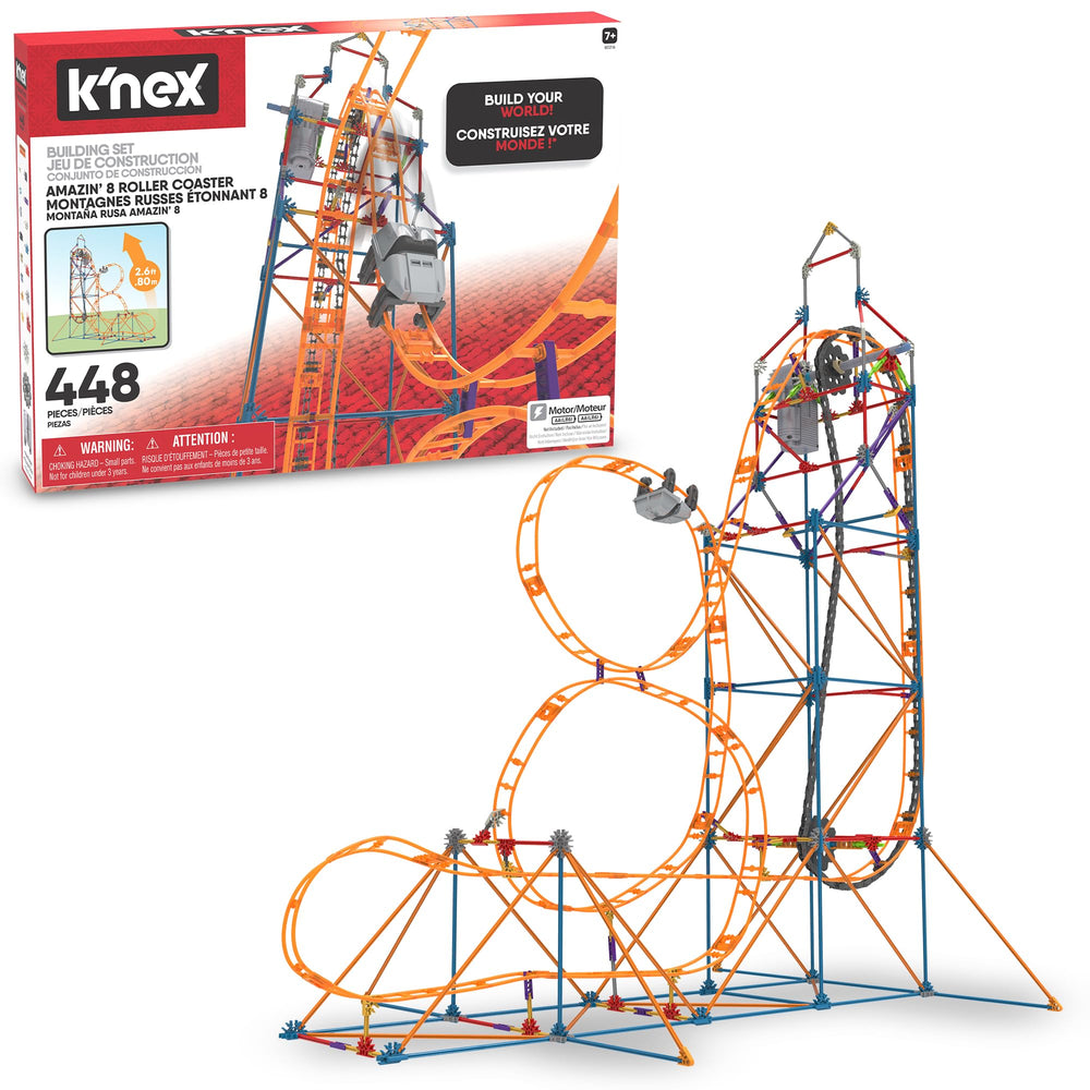 K'NEX Amazin' 8 Coaster overview showing the space-themed build and kit components