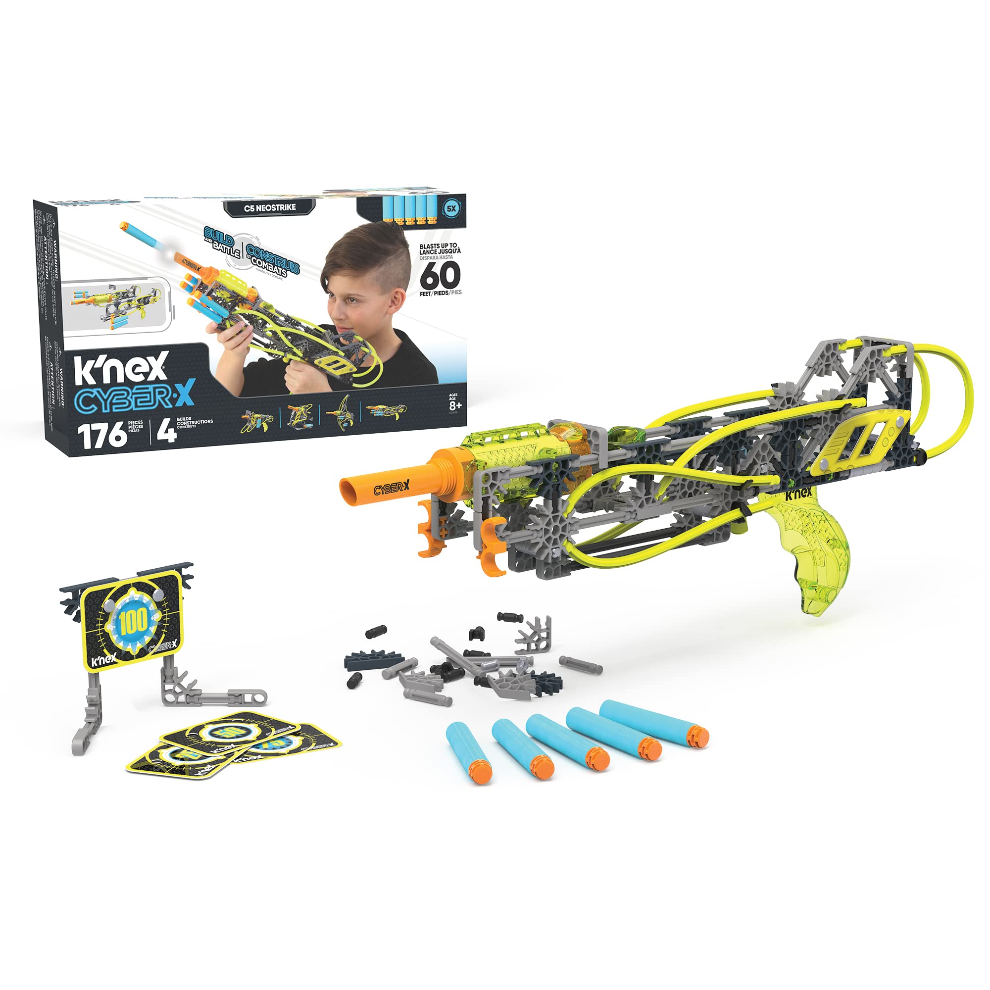 K'NEX Cyber-X C5 Neostrike front view blaster ready for action