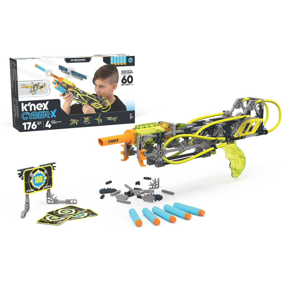 K'NEX Cyber-X C5 Neostrike front view blaster ready for action