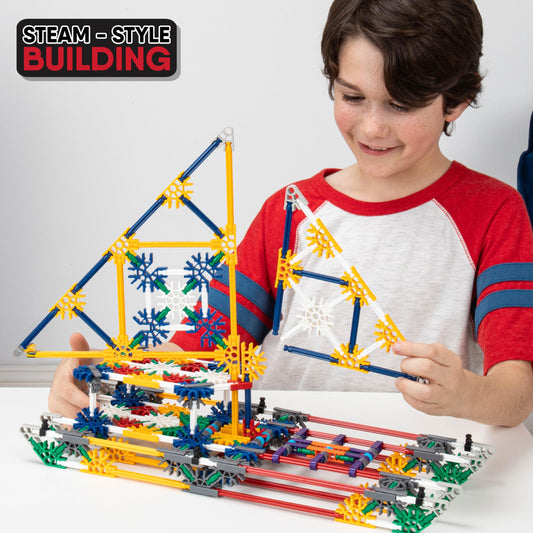 K'NEX moving parts with wheels and rotors enable interactive play.