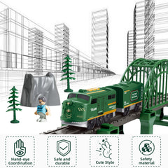 Knnidin 88-piece train tracks and bridge for expandable layouts and hands-on assembly.