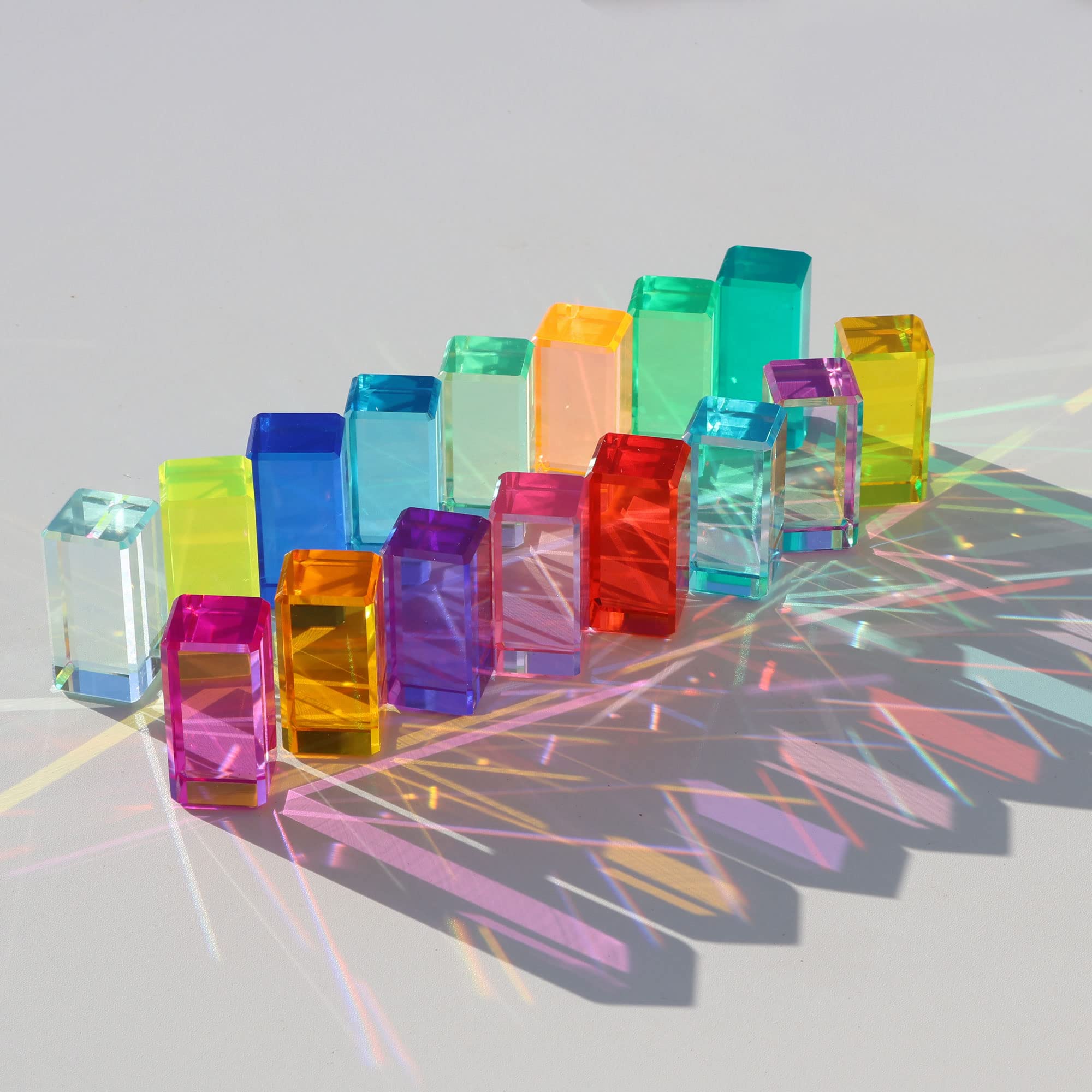 KOAICS Rainbow Crystal Strip Blocks color-sorted for pattern building and color recognition