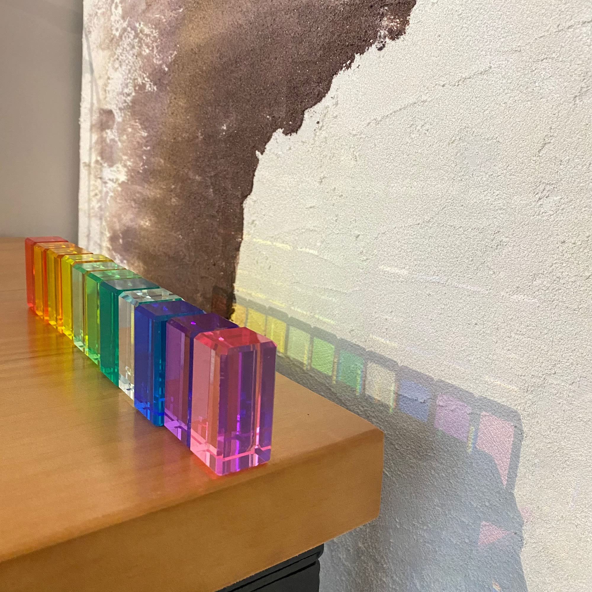 KOAICS Rainbow Crystal Strip Blocks stacked into a tower for counting and construction play