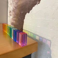 KOAICS Rainbow Crystal Strip Blocks stacked into a tower for counting and construction play