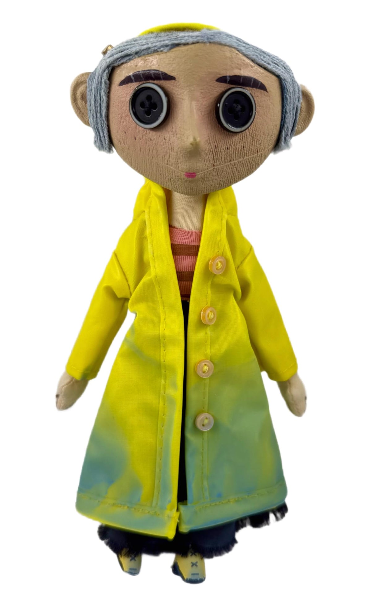 KOBOSY NECA Coraline doll front view in yellow raincoat for display and collection.