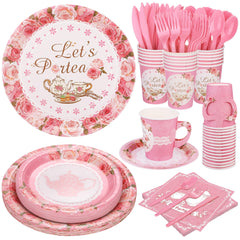 Kochorie 194-piece tea party tableware set for quick prep and cleanup.
