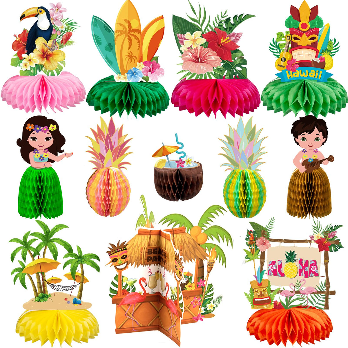 Kockuu Hawaiian Luau coconut centerpiece for vibrant tropical table décor