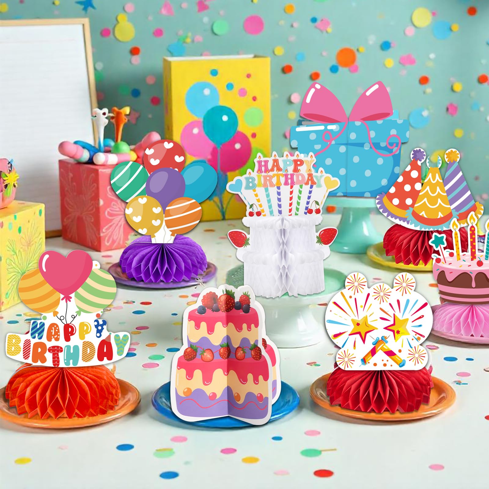Kockuu birthday hat honeycomb centerpiece adds playful color to the table