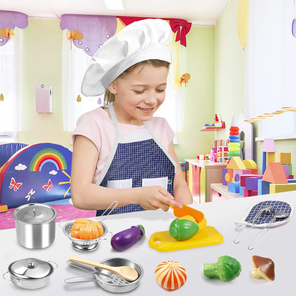 KODATEK apron and chef hat encourage role-play in the kitchen.