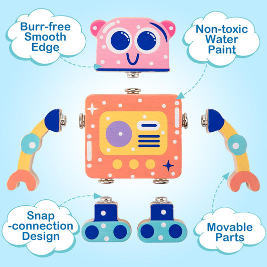 KODATEK color-coded snap-together heads, arms, and legs encourage imaginative building and collaboration.