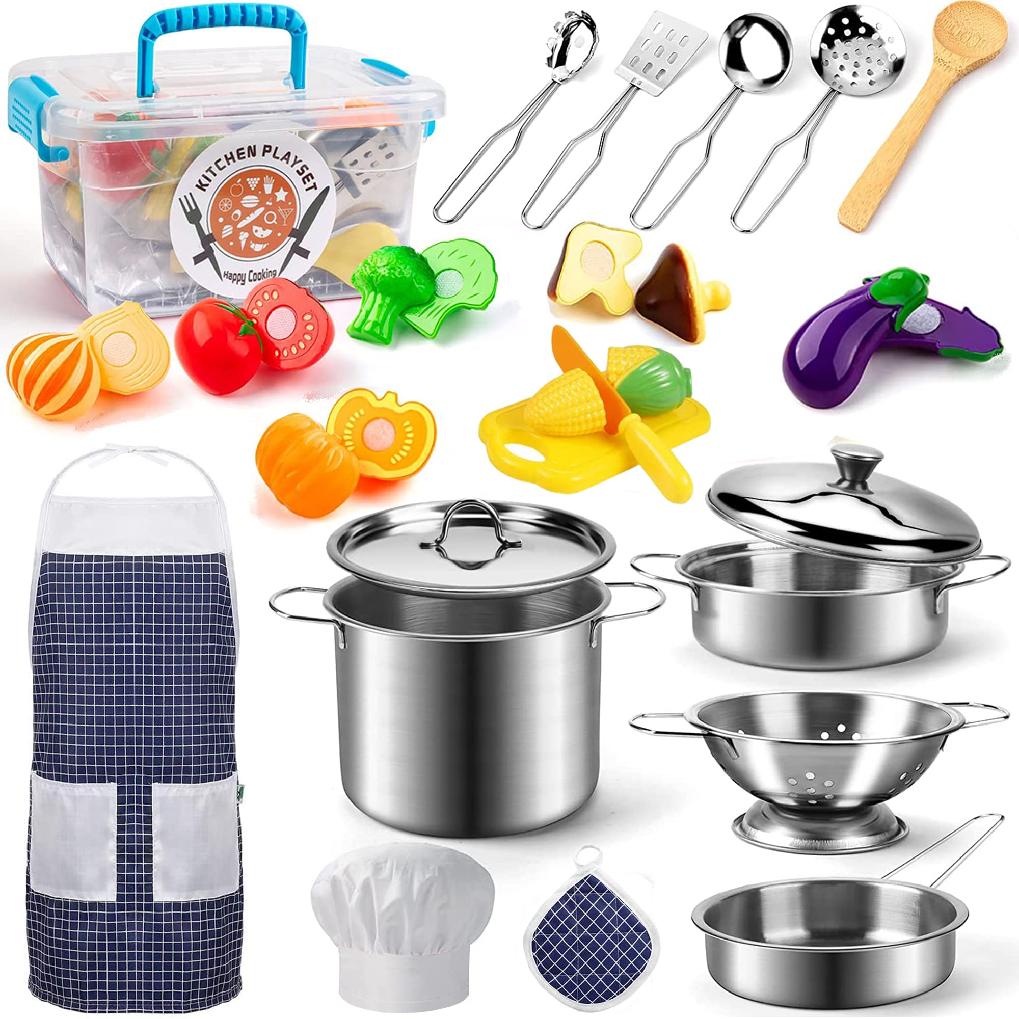 KODATEK play kitchen pots and pans set for realistic pretend cooking.
