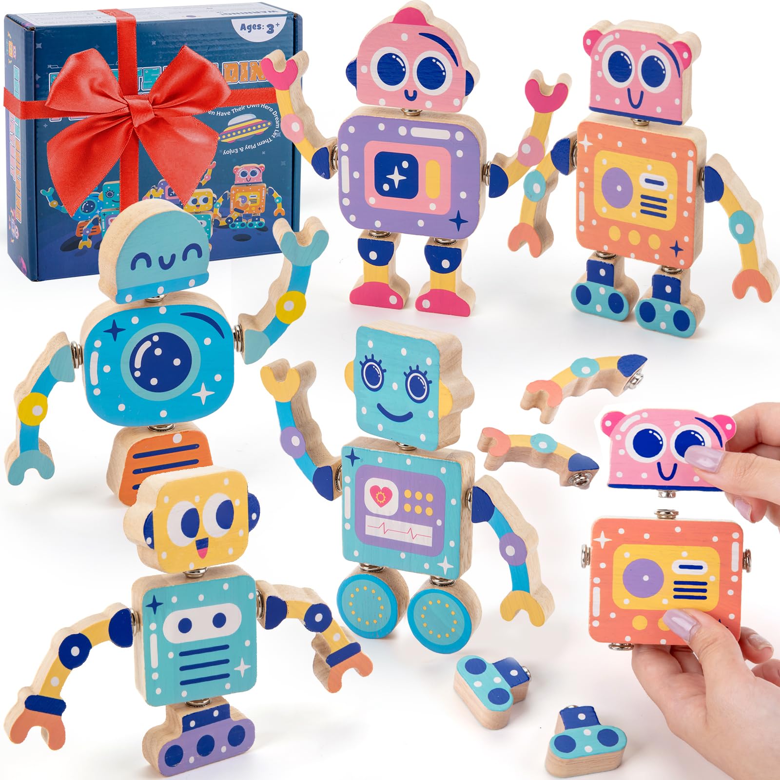 KODATEK wooden snap-together robot parts for creative play and fine motor practice.