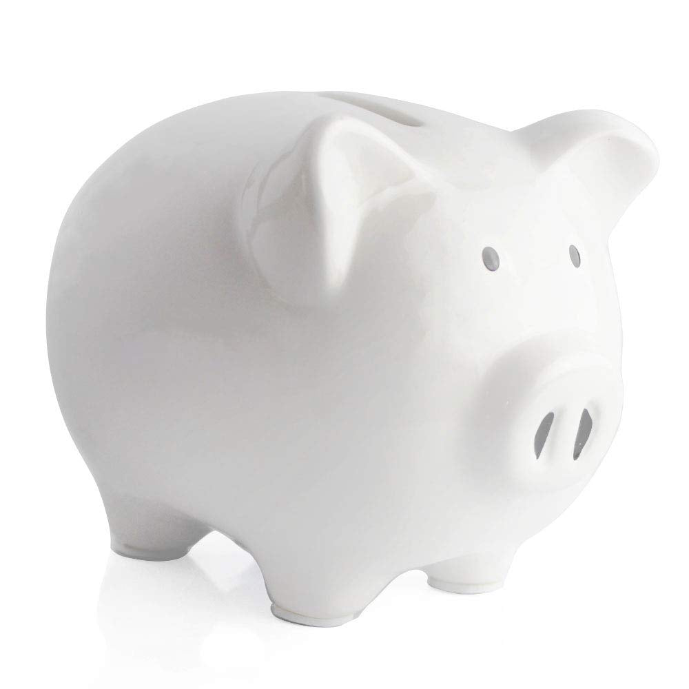 KOHIENWO piggy bank on a nursery shelf saves first coins.