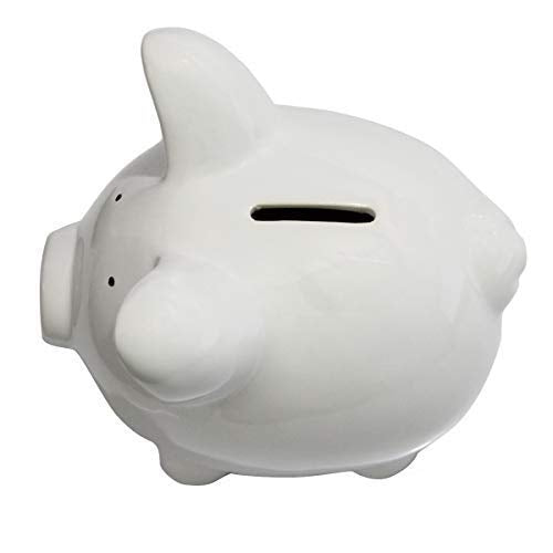 KOHIENWO white ceramic piggy bank with crisp coin sound for kids.